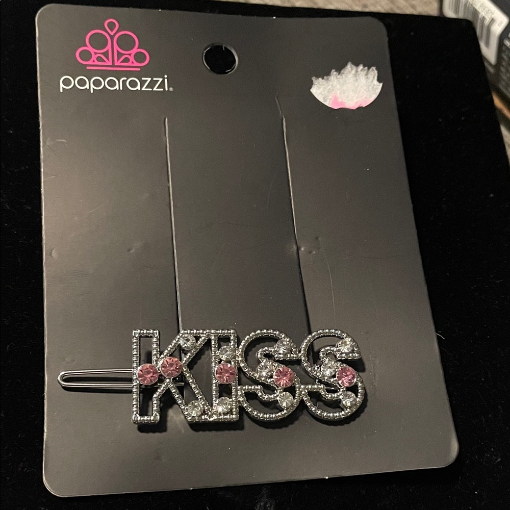 Paparazzi Pink and Silver 'KISS' Hair Clip